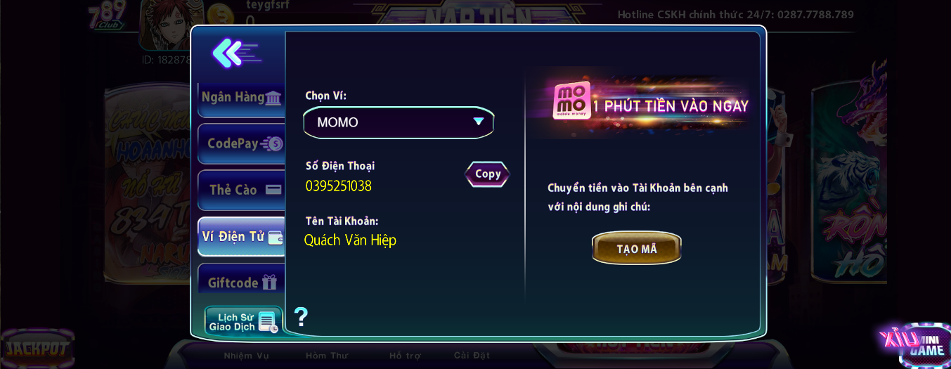 Cách nạp vào 789club