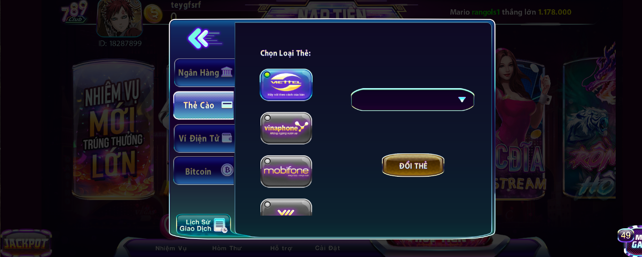 Cổng rút tiền tại 789club