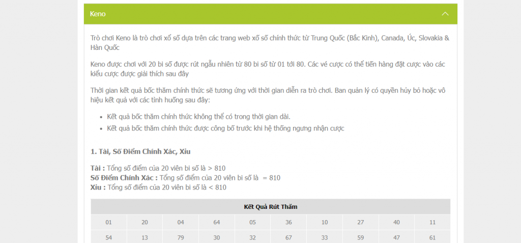 Luật cá cược keno 789bet
